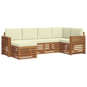 vidaXL Sofas&aelig;t med pude 6 pcs Naturlig og Fl&oslash;de Massivt Akacietr&aelig;