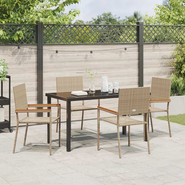 vidaXL Have Spisebordss&aelig;t med pude 5 pcs Beige polyrattan