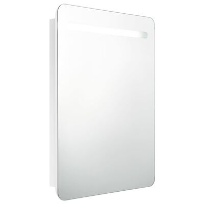 vidaXL badeværelsesskab med spejl + LED-lys 60x11x80 cm skinnende hvid