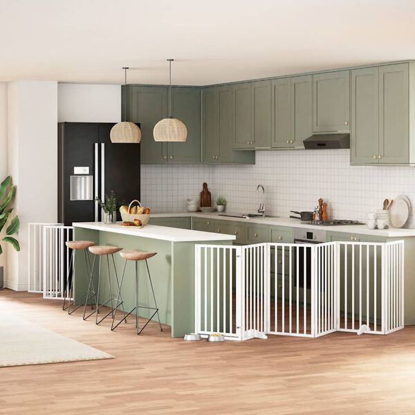 vidaXL hundel&aring;ge med d&oslash;r 9 paneler 450 cm foldbar poppeltr&aelig; hvid