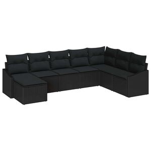 vidaXL Havesofa S&aelig;t med pude med opbevaring 8 pcs Sort polyrattan