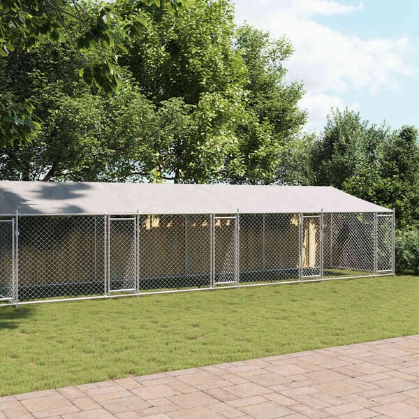 vidaXL hundeg&aring;rd med tag og l&aring;ger 12x2x2 m galvaniseret st&aring;l gr&aring;