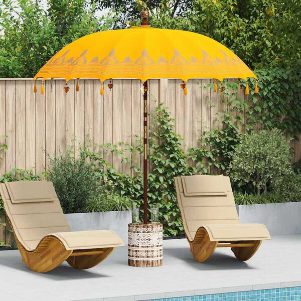 vidaXL Balinesisk parasol med base Gul 215 x 215 x 260 cm