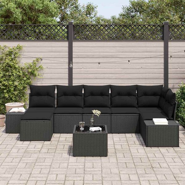 vidaXL Havesofa S&aelig;t med pude med opbevaring 7 pcs Sort polyrattan