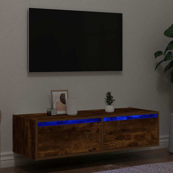 vidaXL tv-bord med LED-lys 100X35,5x25 cm r&oslash;get egetr&aelig;sfarve