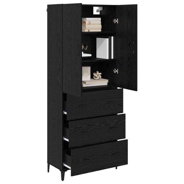 vidaXL Highboard med skuffe Sort eg 69,5 x 34 x 180 cm Konstrueret tr&aelig;