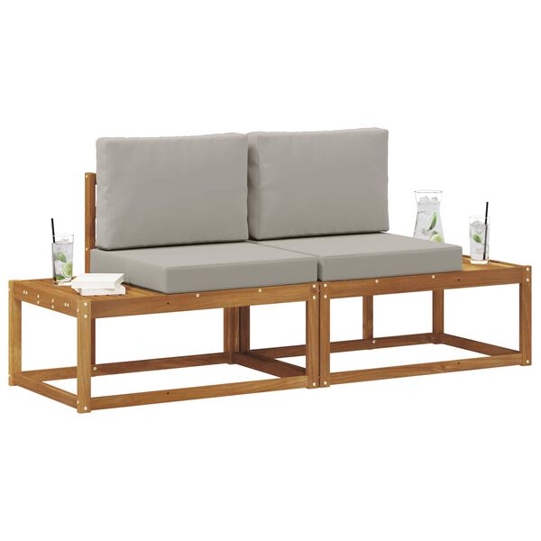 vidaXL Udend&oslash;rs Modulsofa 2 Stk Naturlig og Lys Gr&aring; Massivt Akacietr&aelig;