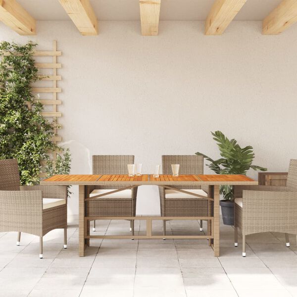 vidaXL havebord med top i akacietr&aelig; 190x80x74 cm polyrattan beige