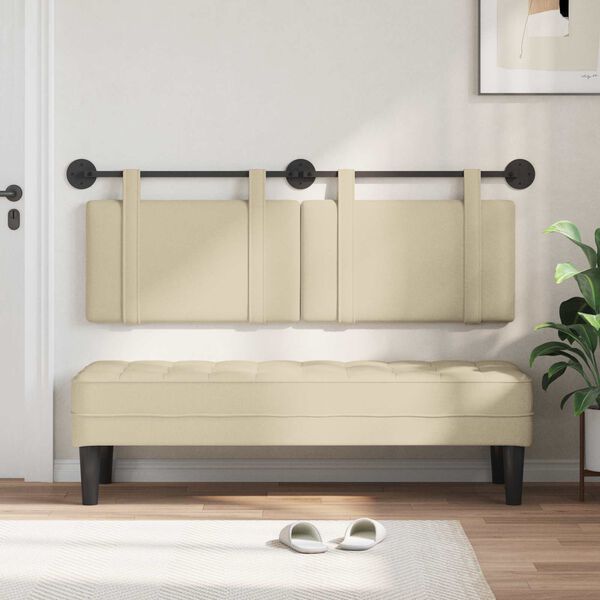 vidaXL H&aelig;ngende Hovedgavl V&aelig;gmonteret Creme 150 x 55 x 5 cm Stof