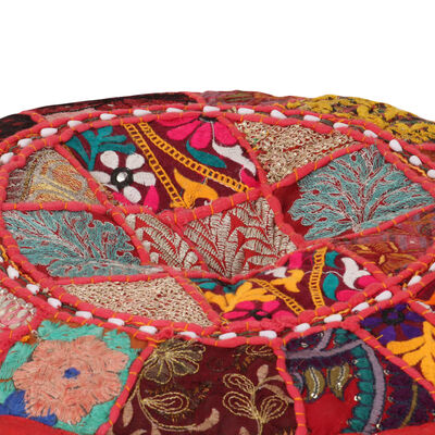 vidaXL puffe med patchwork rund bomuld håndlavet 40 x 20 cm rød