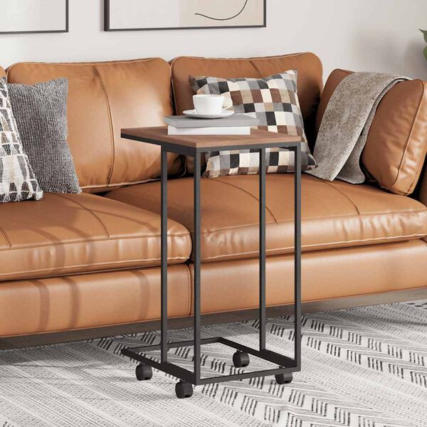 vidaXL sidebord med hjul 40x30x63,5 cm konstrueret tr&aelig; sort