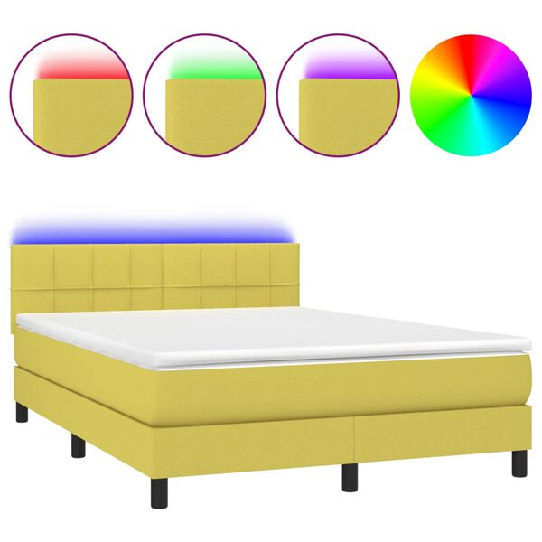 vidaXL kontinentalseng med LED-lys 140x190 cm stof gr&oslash;n