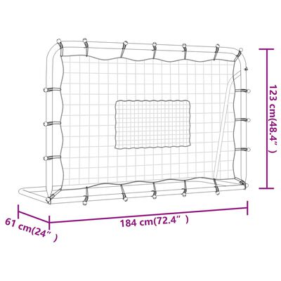 vidaXL fodbold-rebounder med net 184x61x123 cm stål og PE sort og hvid