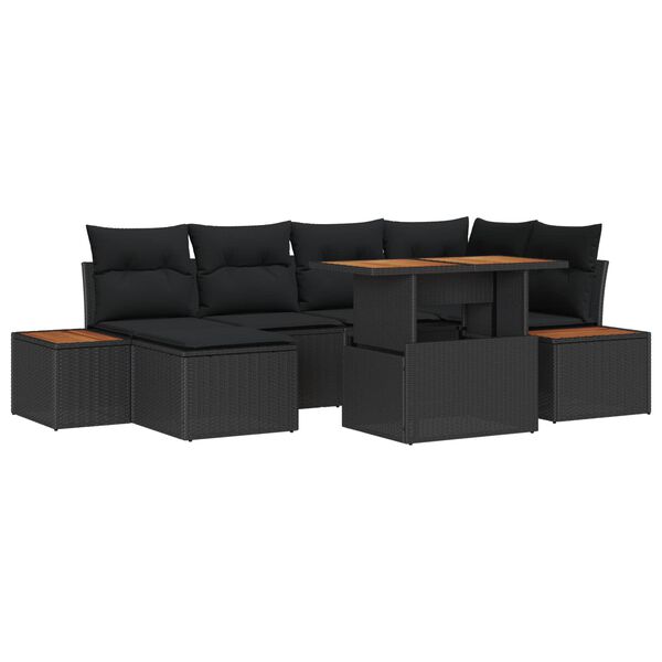 vidaXL Havesofa Sæt med opbevaring 7 pcs Sort Poly rattan