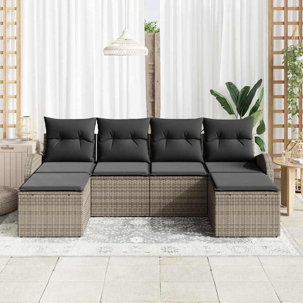 vidaXL Sofa S&aelig;t med pude med opbevaring 6 pcs Gr&aring; polyrattan
