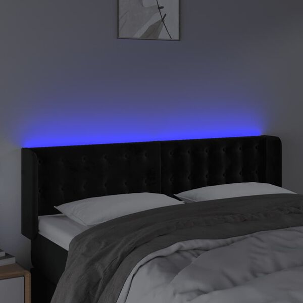vidaXL sengegavl med LED-lys 147x16x78/88 cm fl&oslash;jl sort