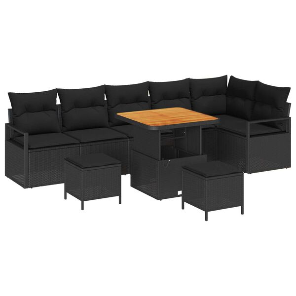 vidaXL Havesofa S&aelig;t med pude 9 pcs Sort Poly rattan