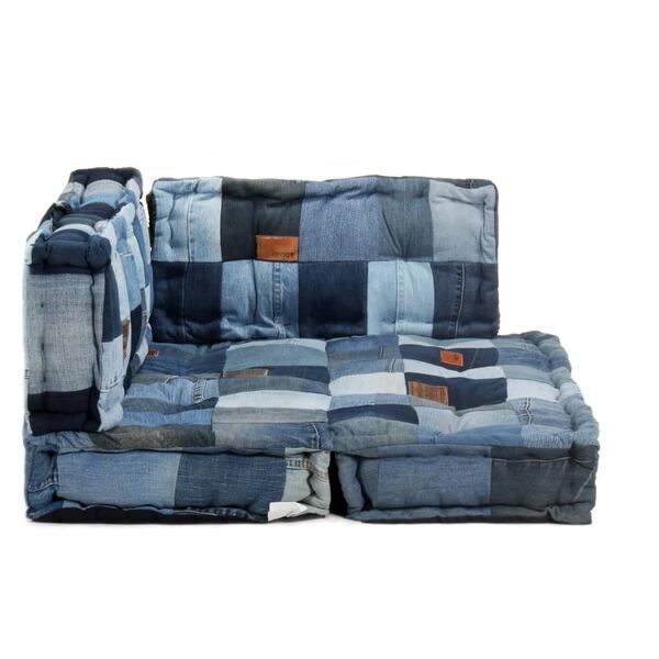 vidaXL hynder til pallesofa 3 dele denim-patchwork bl&aring;