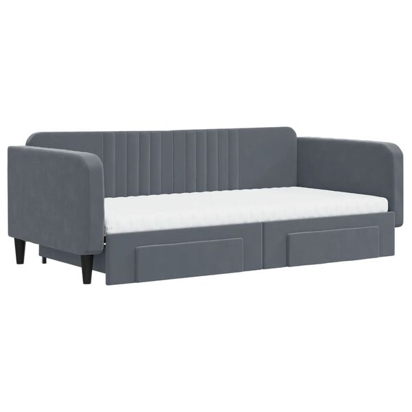 vidaXL daybed med udtr&aelig;k og skuffer 100x200 cm velour m&oslash;rkegr&aring;