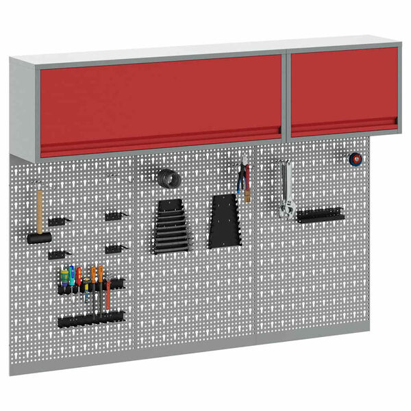 vidaXL V&aelig;rkt&oslash;jsskab og Pegboard S&aelig;t 5 pcs R&oslash;d 150 x 25 x 115 cm St&aring;l
