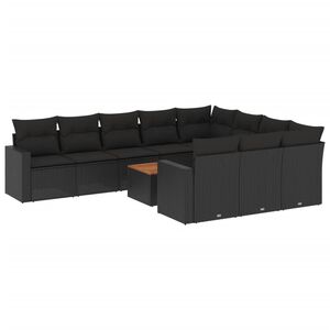 vidaXL sofas&aelig;t til haven 11 dele med hynder polyrattan sort
