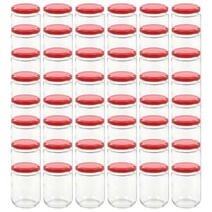 vidaXL syltet&oslash;jsglas 48 stk. med r&oslash;de l&aring;g 230 ml