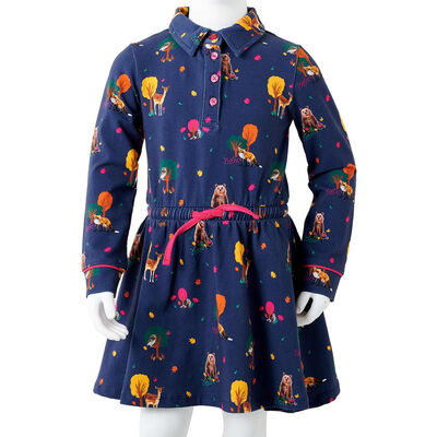 Langærmet kjole til børn str. 92 med snøre marineblå