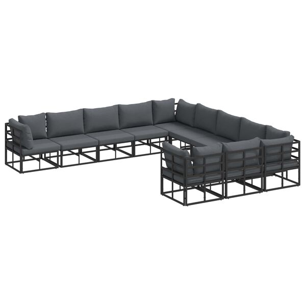 vidaXL Havesofa S&aelig;t med pude 11 pcs Sort Aluminium