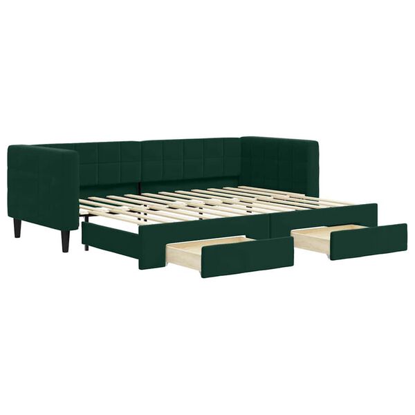 vidaXL daybed med udtr&aelig;k og skuffer 80x200 cm velour m&oslash;rkegr&oslash;n