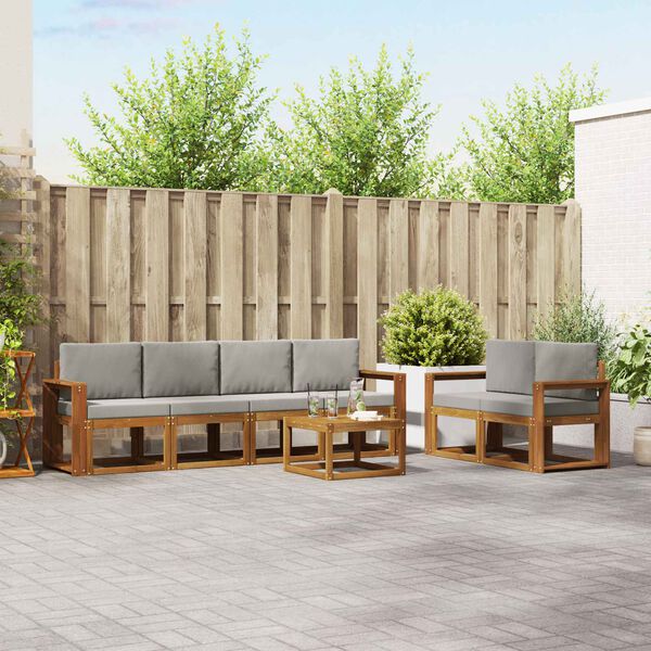 vidaXL Udend&oslash;rs sofagruppe 7 pcs Naturlig og Lys Gr&aring; Massivt Akacietr&aelig;