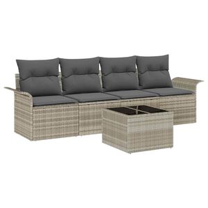 vidaXL Sofa S&aelig;t med pude 5 pcs Lysegr&aring; polyrattan