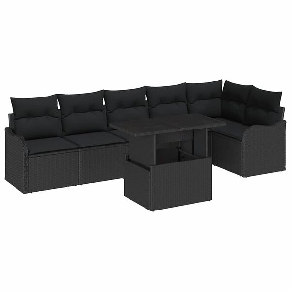 vidaXL Havesofa Sæt med pude 7 pcs Sort Poly rattan