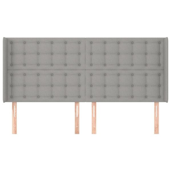 vidaXL sengegavl med kanter 163x16x118/128 cm stof lysegr&aring;