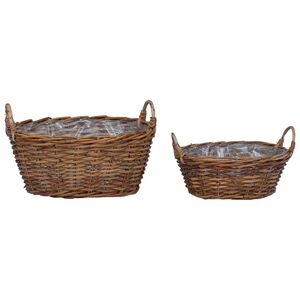vidaXL Plantekurv med opbevaring 2 pcs Brun Lacak Rattan