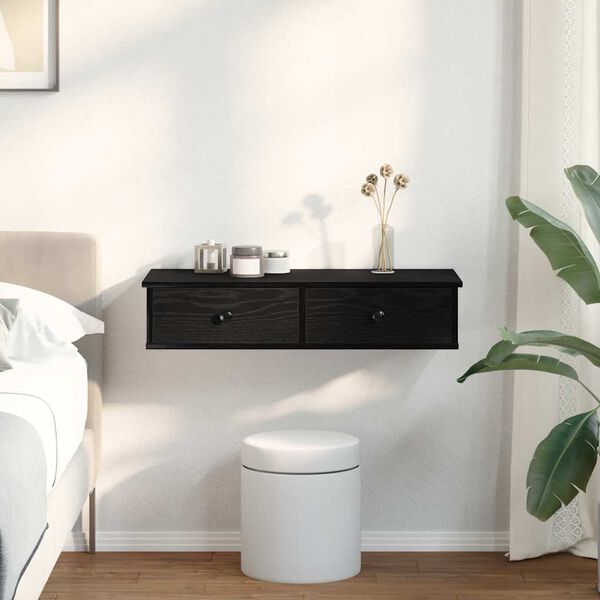 vidaXL v&aelig;ghylde med skuffer 80x34x17 cm konstrueret tr&aelig; sort