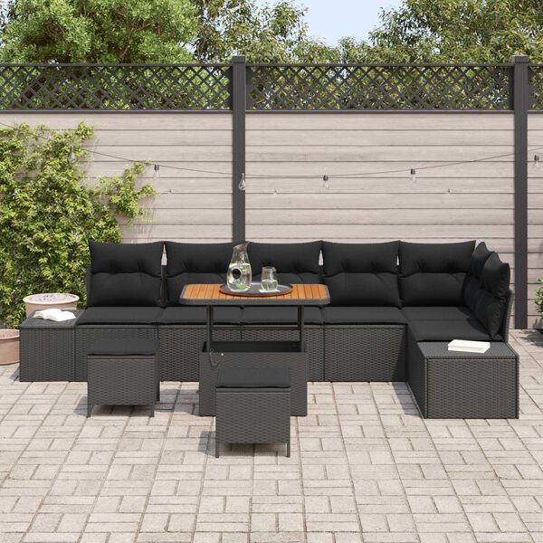 vidaXL Havesofa S&aelig;t med pude 9 pcs Sort Poly rattan