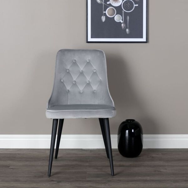 Venture Home spisebordsstole 2 stk. Velvet Deluxe velour lysegr&aring; sort