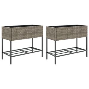 vidaXL plantekasser 2 stk. med hylde 90x40x75 cm polyrattan gr&aring;