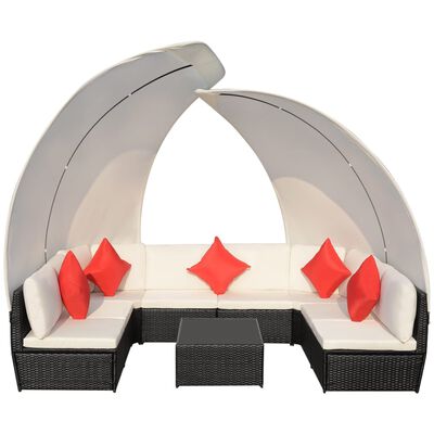 vidaXL udendørs loungesæt med baldakiner 9 dele polyrattan sort