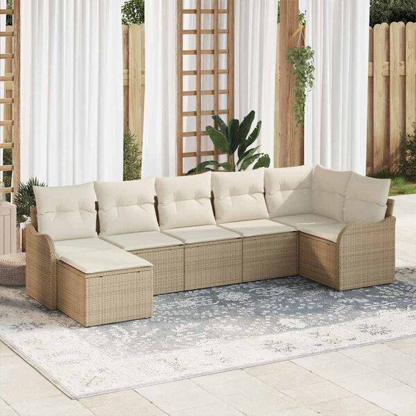 vidaXL Havesofa Sæt 7 pcs Beige polyrattan