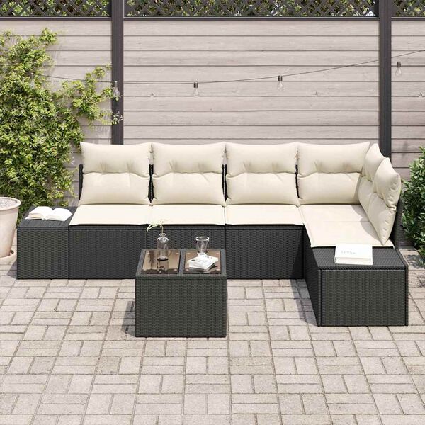 vidaXL Havesofa Sæt 6 pcs Sort polyrattan
