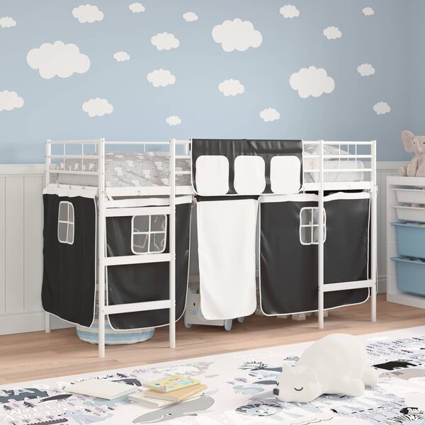vidaXL Kids'loftseng med gardiner Hvid og sort 74,5 x 190 cm