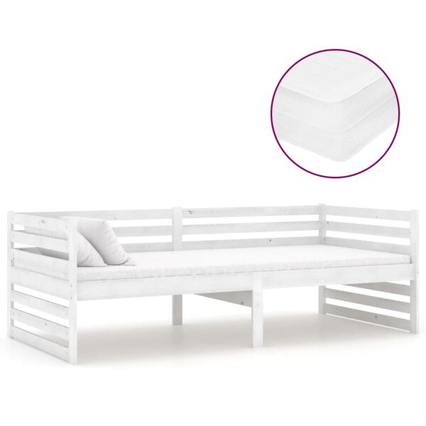 vidaXL daybed med madras 90x200 cm massivt fyrretr&aelig; hvid