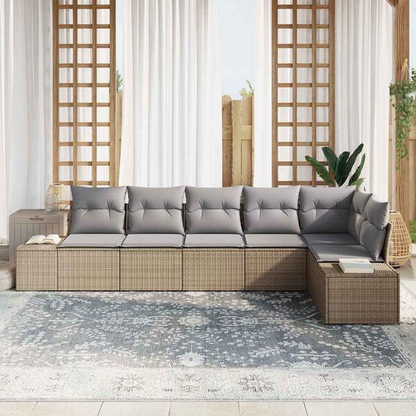 vidaXL Havesofa S&aelig;t med pude 6 pcs Beige og gr&aring; polyrattan