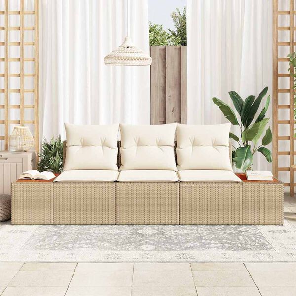 vidaXL Havesofa S&aelig;t med pude 3 pcs Beige polyrattan
