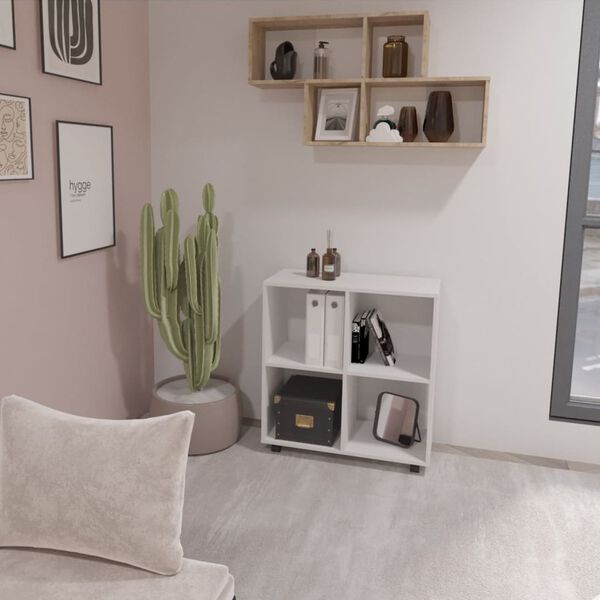 FMD reol med drejehjul og 4 rum hvid