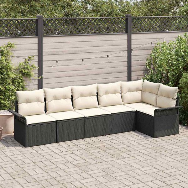 vidaXL Havesofa S&aelig;t med pude 6 pcs Sort polyrattan
