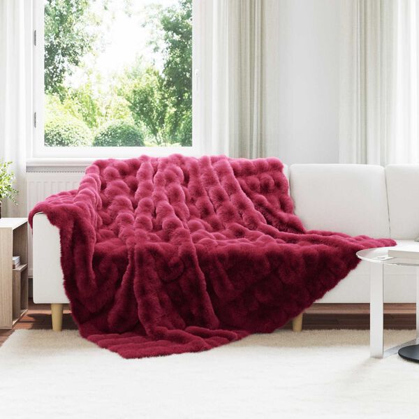 vidaXL Faux Kanin Pels Tæppe Bordeaux Rød 240 x 270 cm Polyester