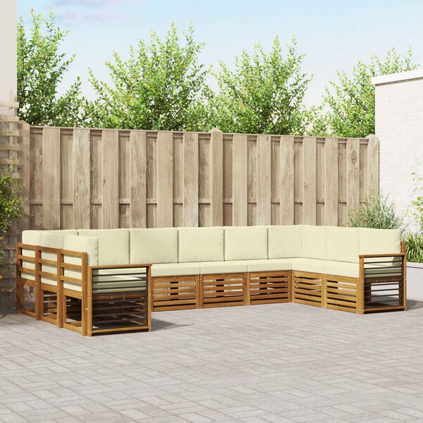 vidaXL Sektionalsofa s&aelig;t 10 pcs Naturlig og Fl&oslash;de Massivt Akacietr&aelig;