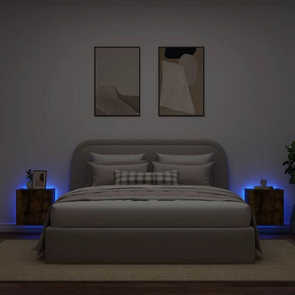 vidaXL v&aelig;gh&aelig;ngte tv-borde 2 stk. med LED-lys 40,5x35x40 cm r&oslash;get eg